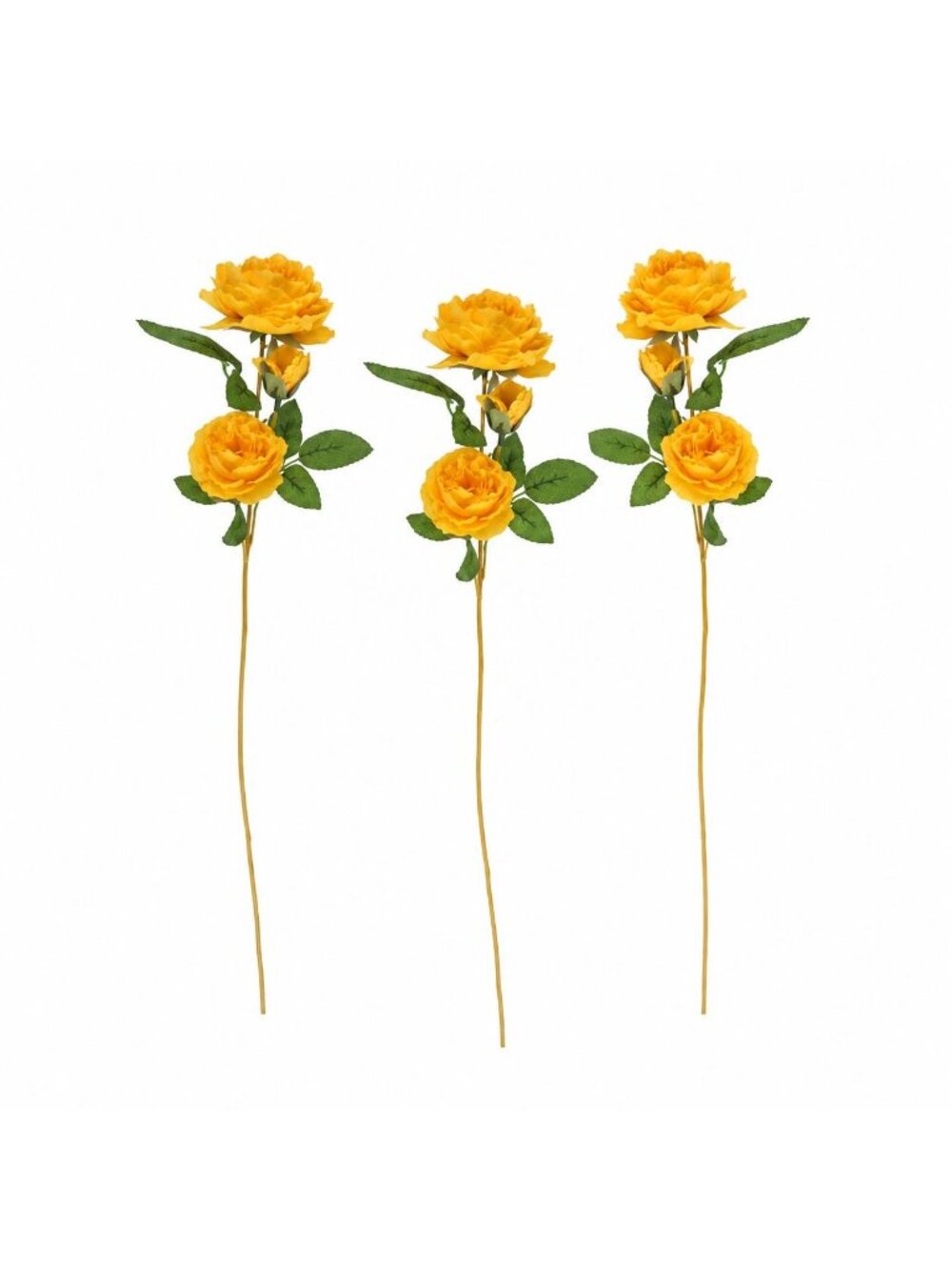 Set of 3 Golden Yellow Rose Stems Faux Roses Artificial Flowers Farmhouse Cottag